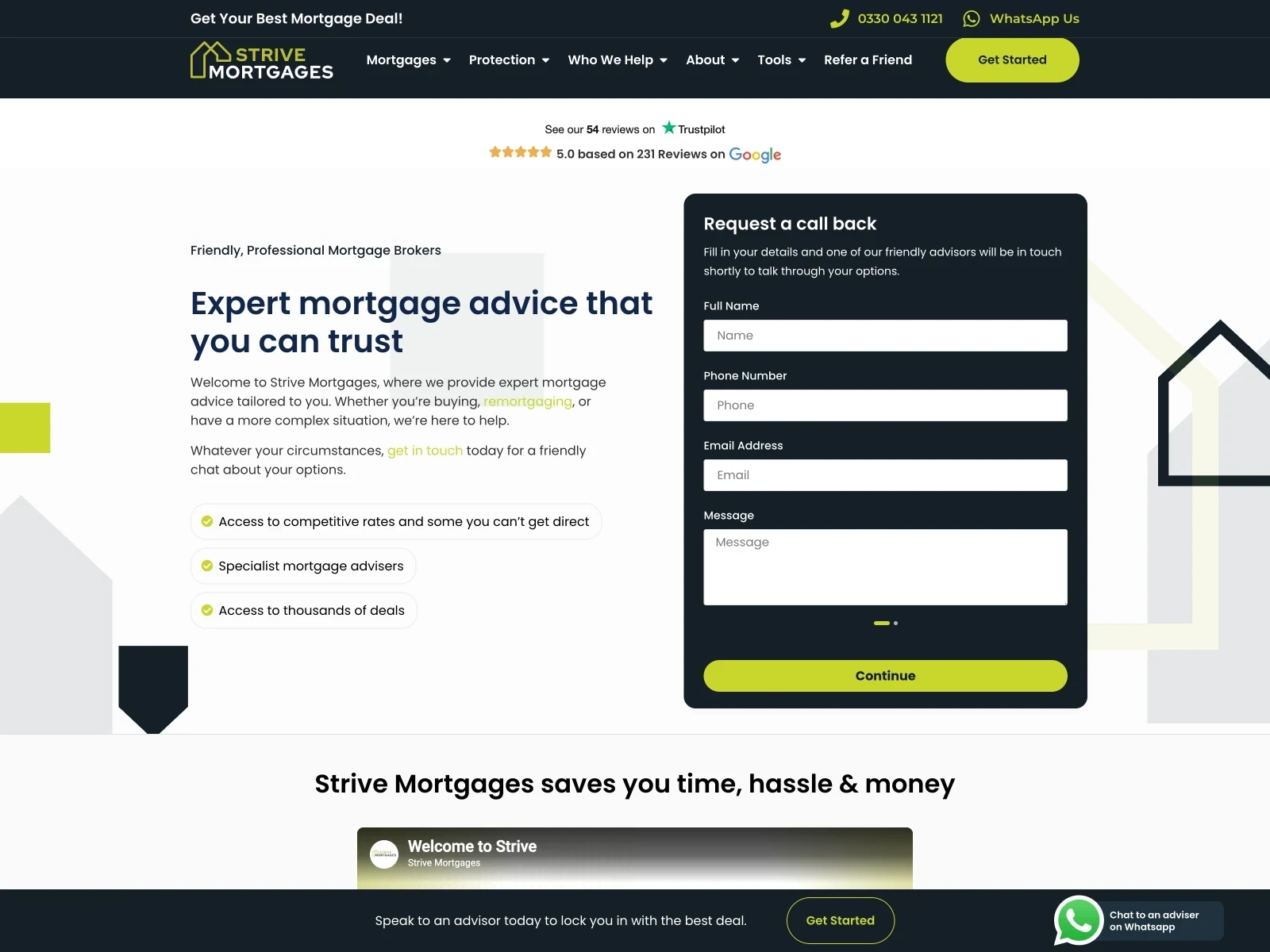 strive mortgages client contact page design 