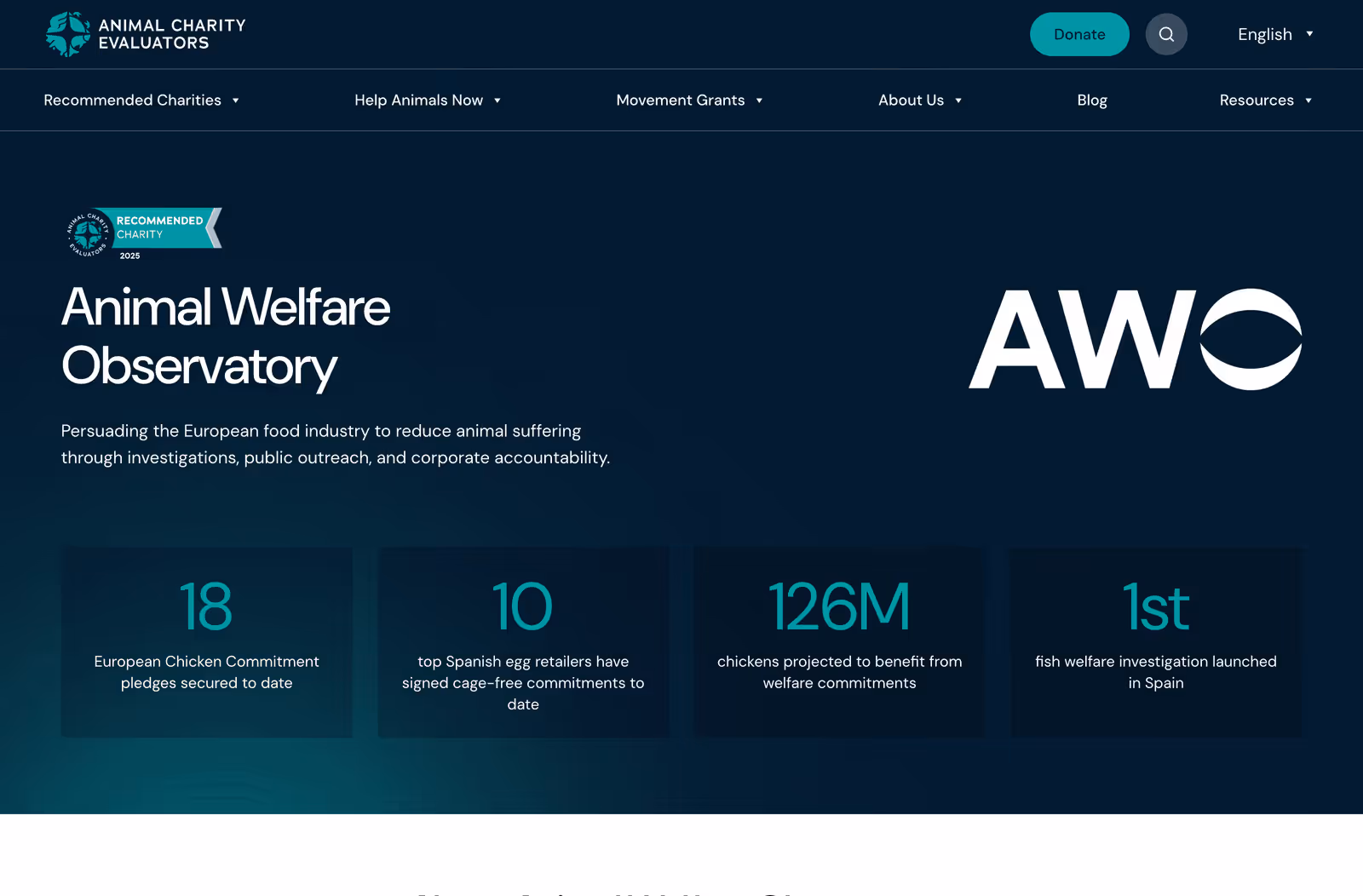 animal charity evaluators homepage design