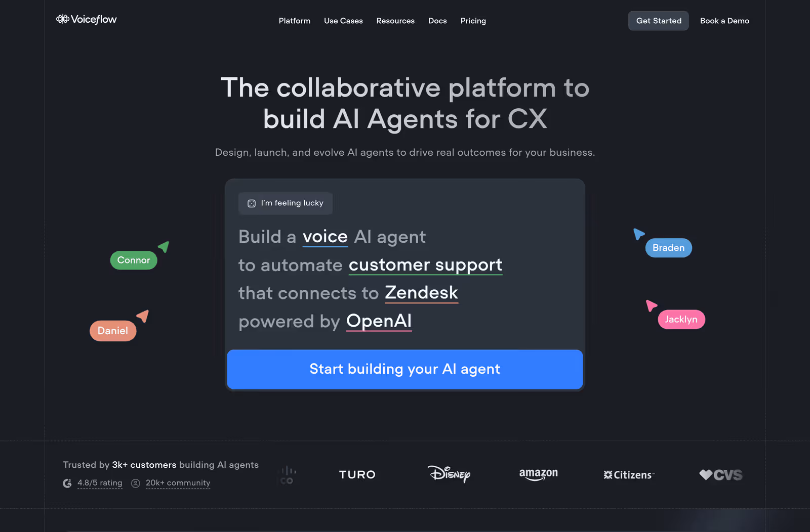 voiceflow client home page