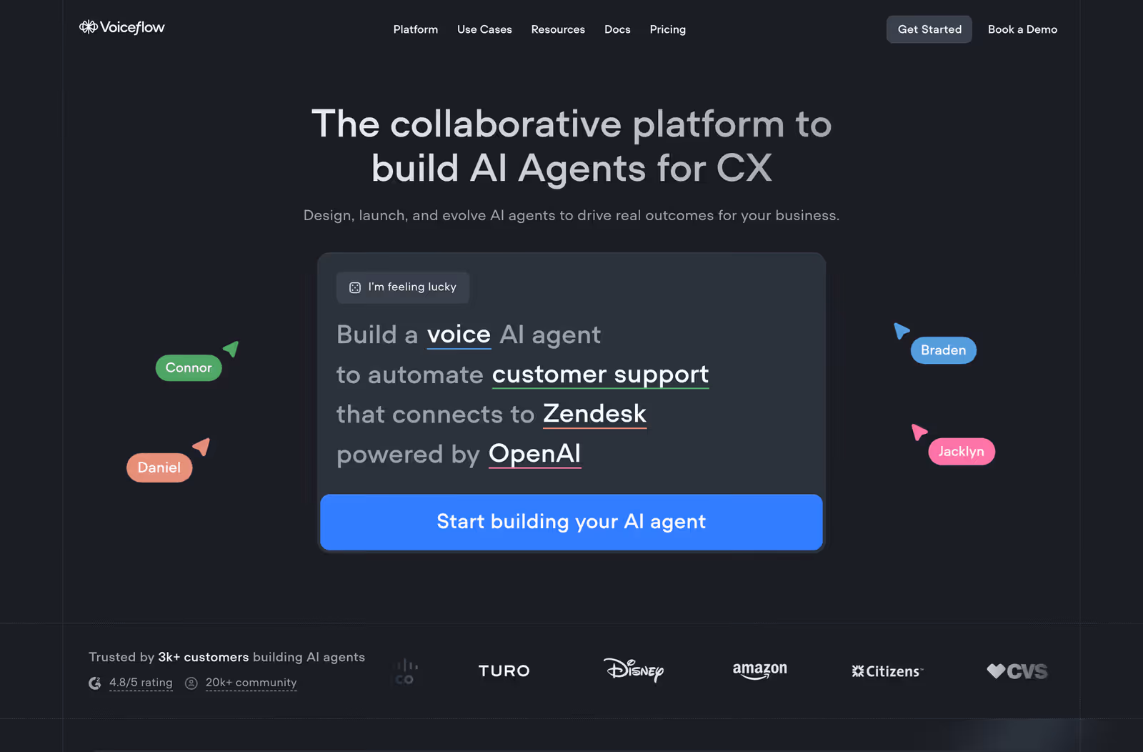 voiceflow client home page