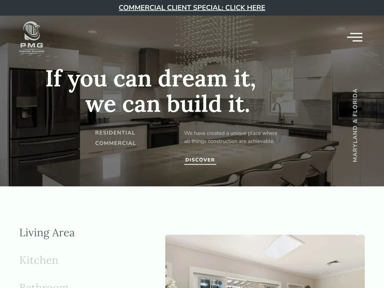 Screenshot of the website built by South Digital, Website design and development for PMG Custom Building