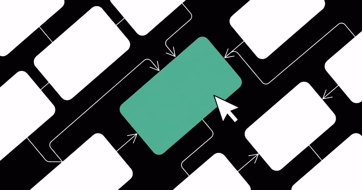 Abstract network of linked panels converging on a central block, representing backlinks.