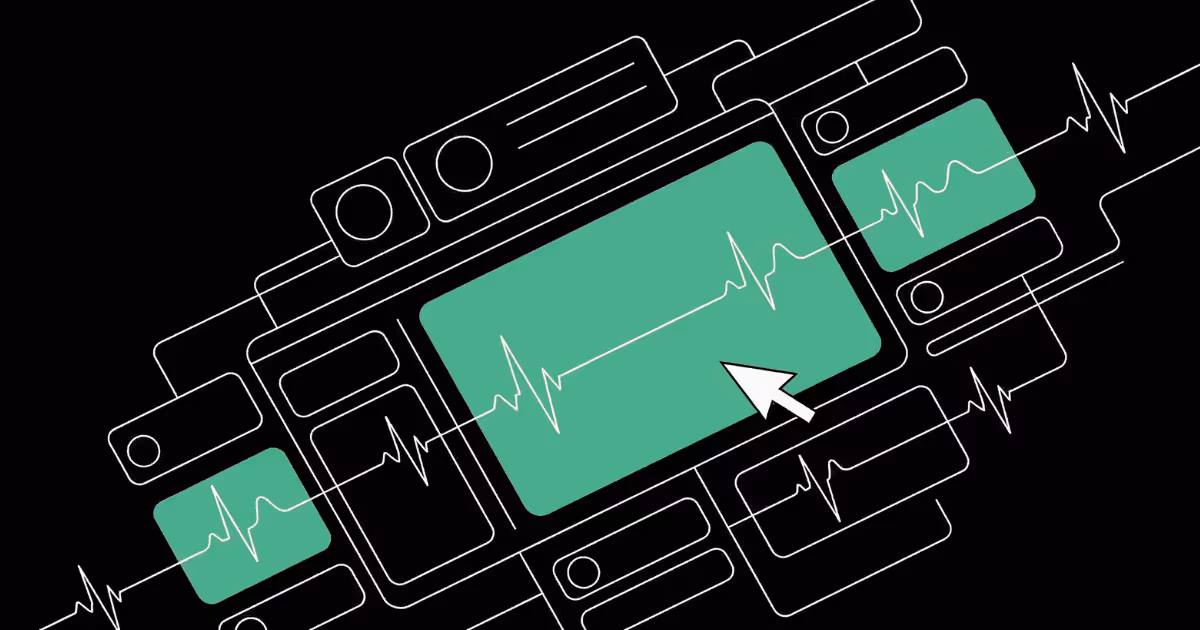 Abstract diagnostic panels with central dashboard line, representing technical SEO audit.