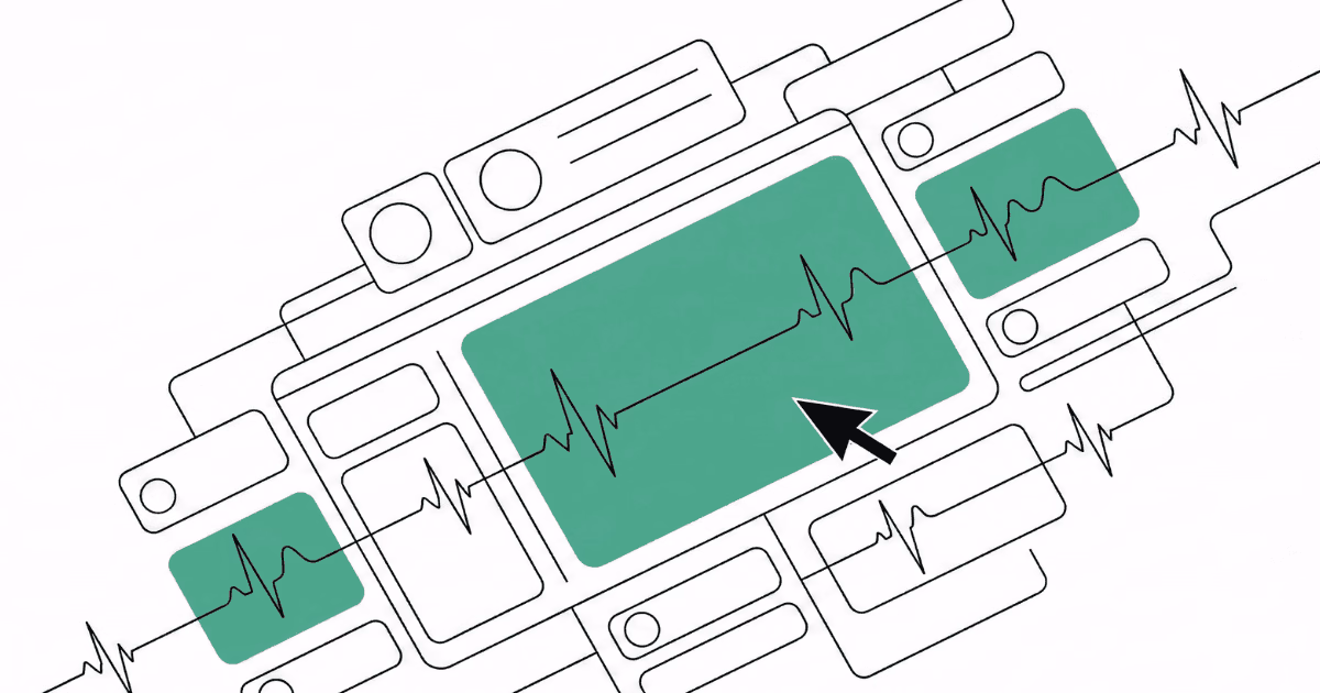 Abstract diagnostic panels with central dashboard line, representing technical SEO audit.
