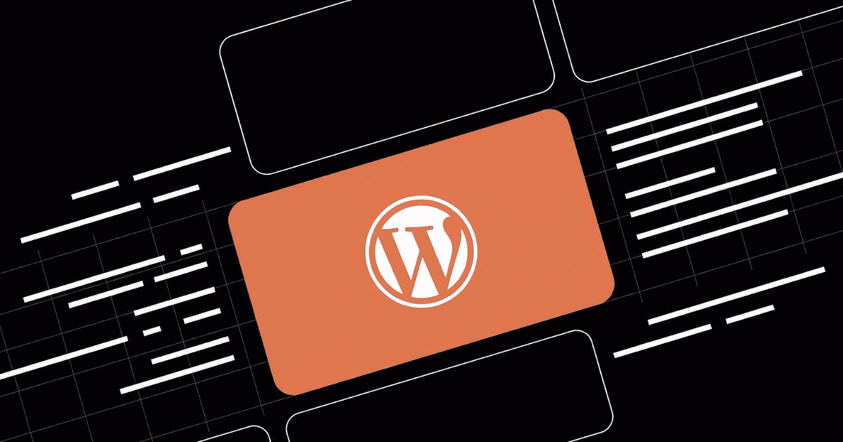 Abstract WordPress tile over structured panels, representing debugging and issue resolution.