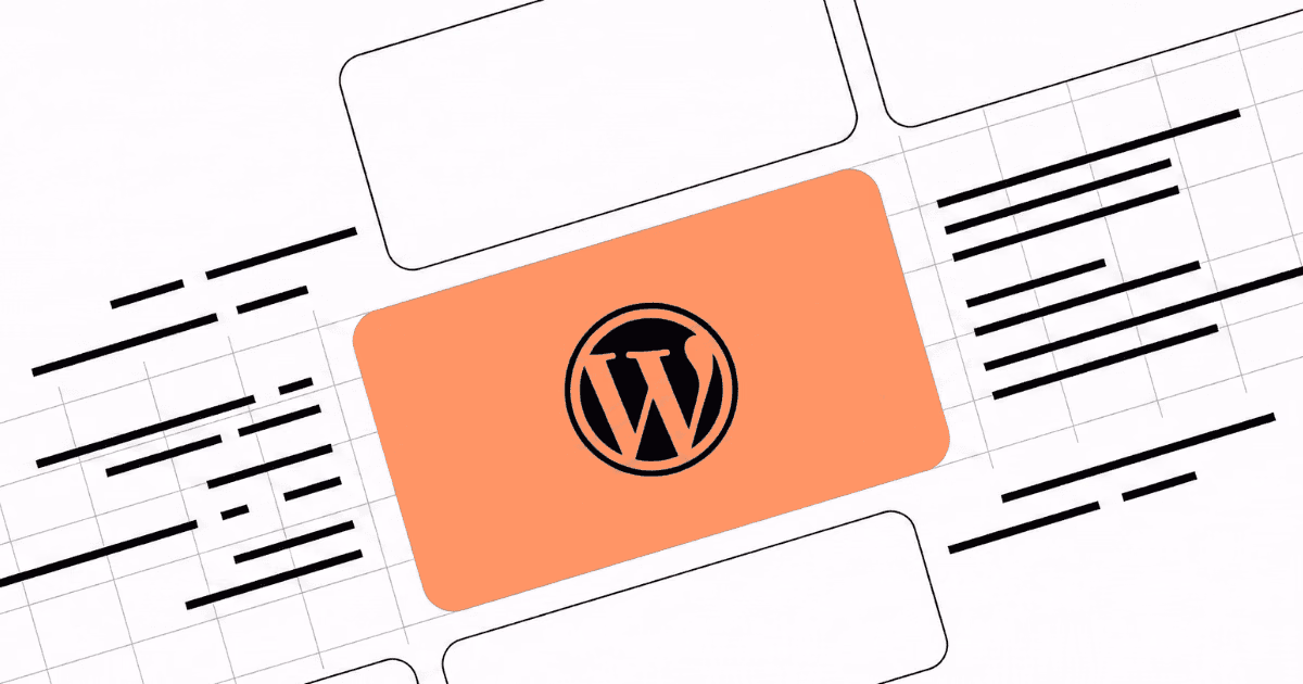 Abstract WordPress tile over structured panels, representing debugging and issue resolution.