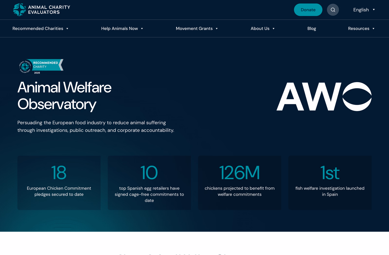 Animal Charity Evaluators website homepage
