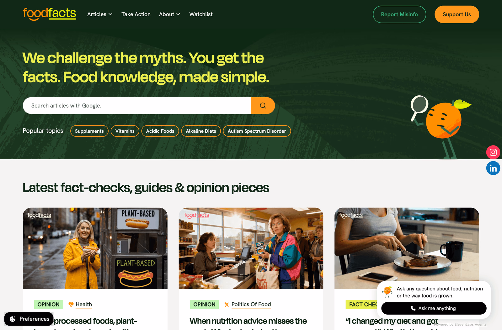 Foodfacts website homepage