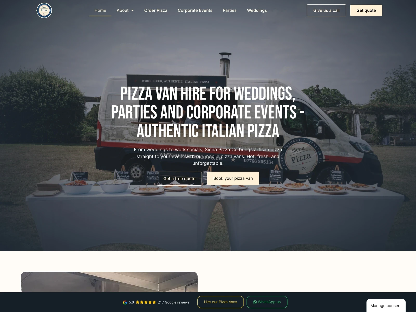 Siena Pizza website homepage