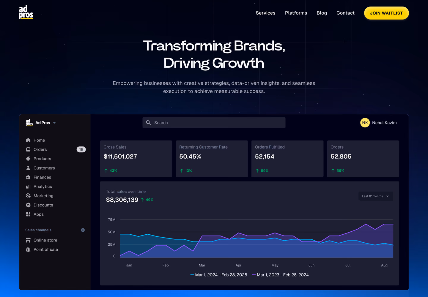 Ad Pros service page and its dashboard illustration
