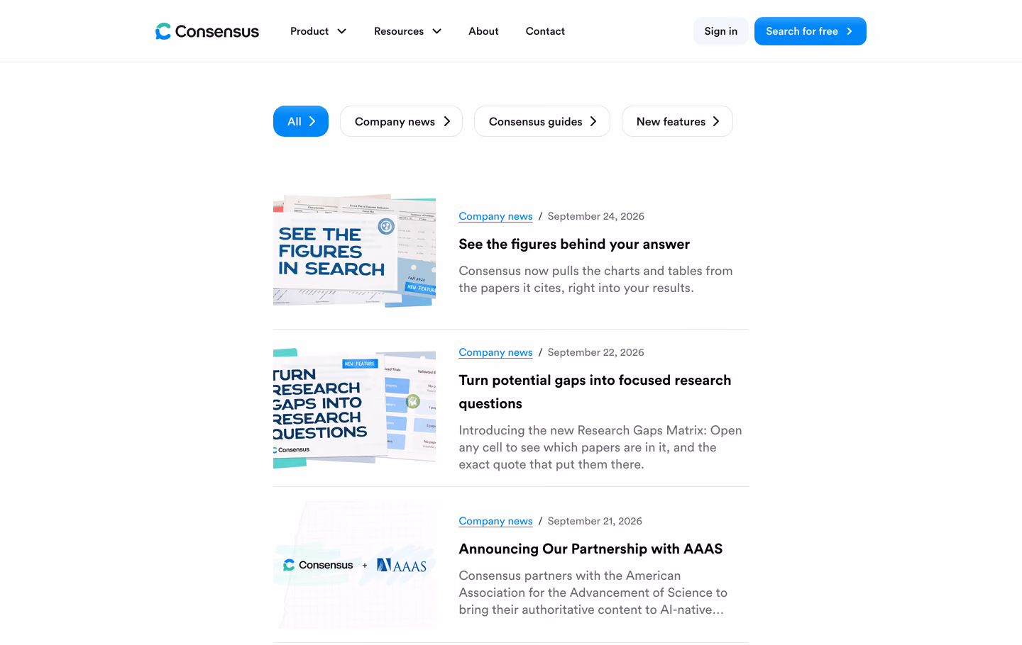 Consensus blog categories and article listings