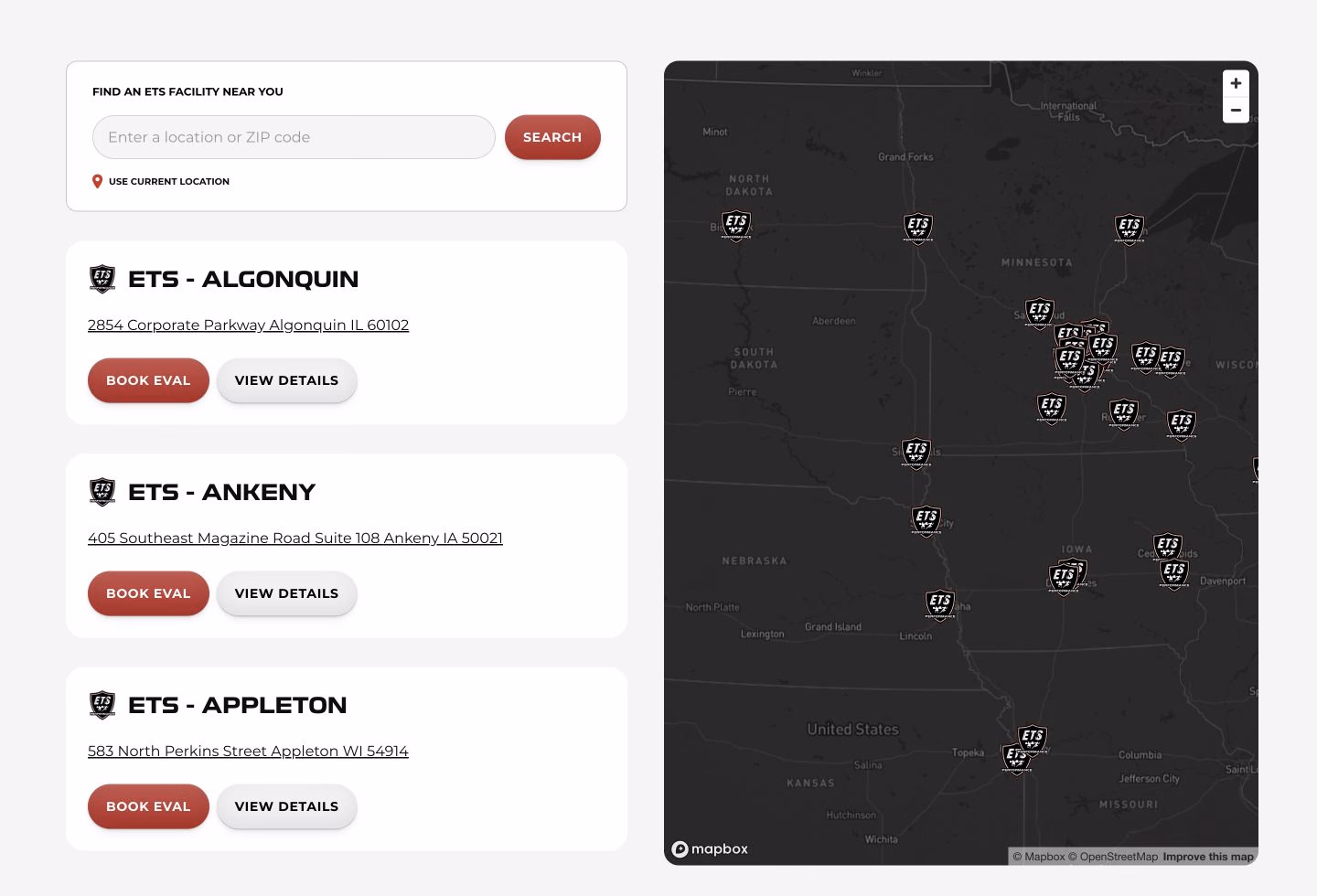 ETS Performance location finder website