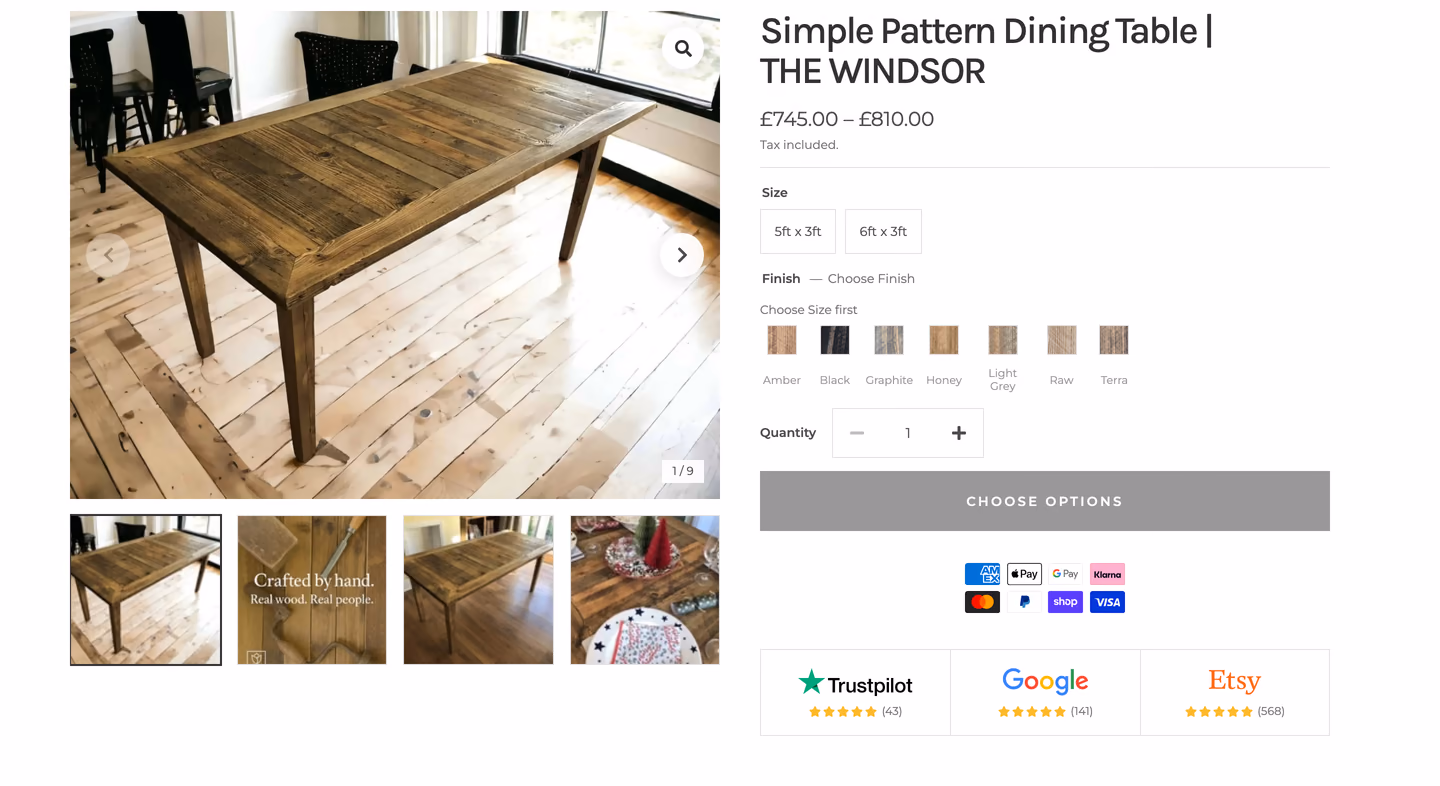 Robert Rose Windsor dining table with size and finish choices