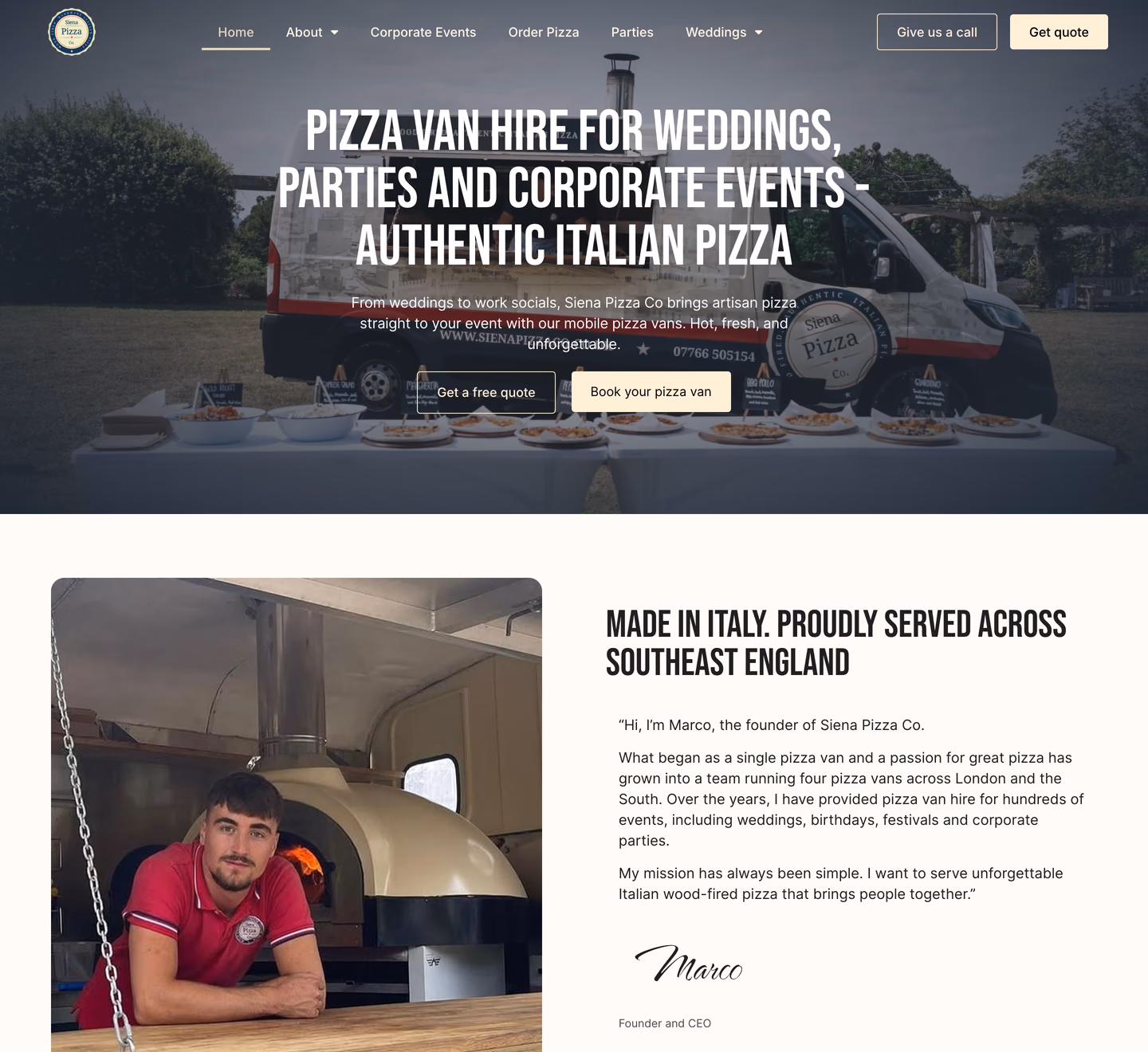 Siena Pizza website
