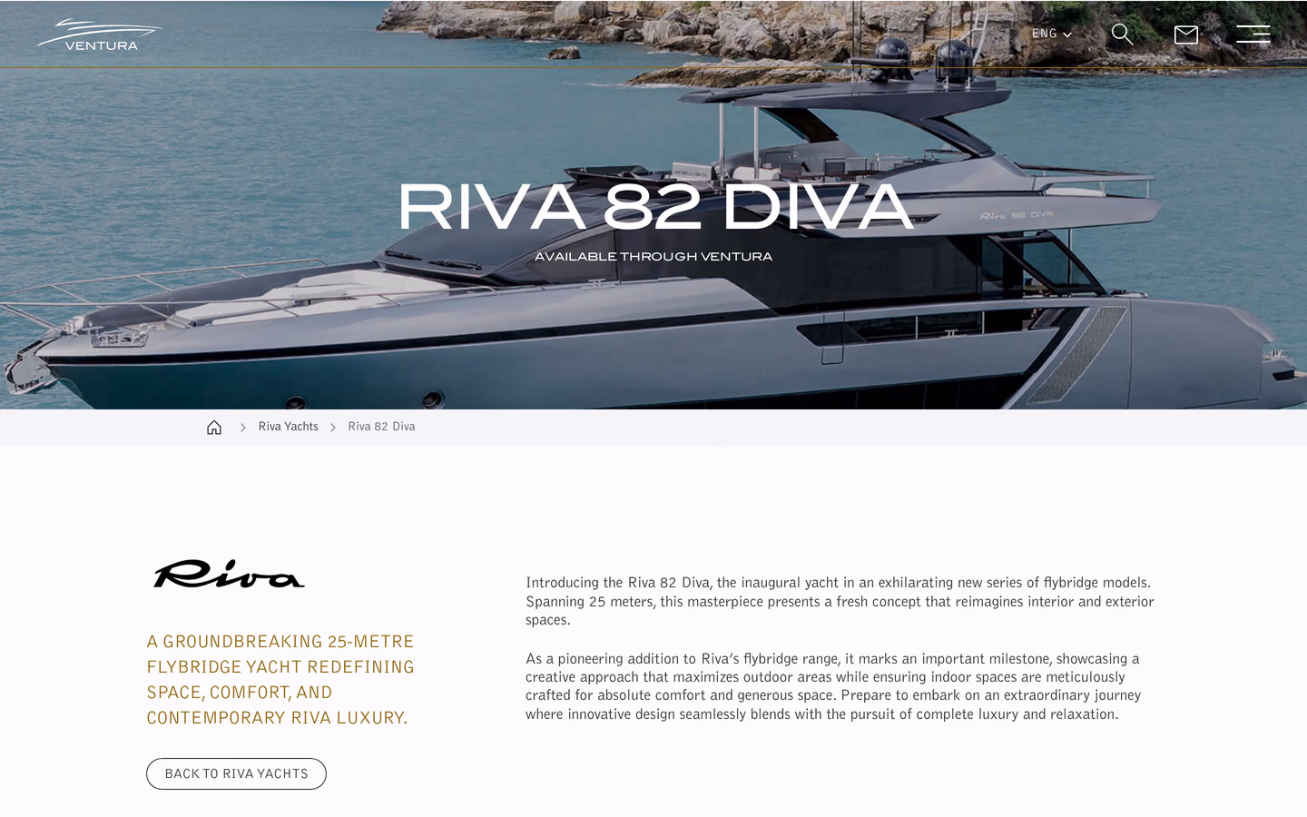 Ventura’s Riva 82 Diva yacht model page