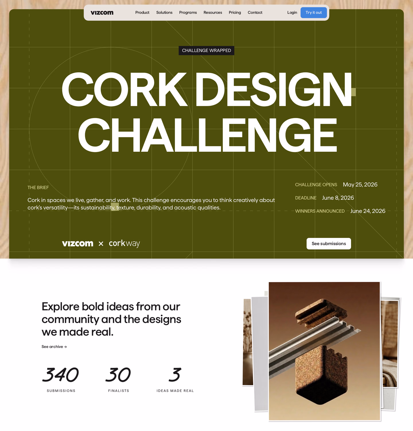 Vizcom Cork Design Challenge website
